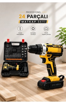 Metal Dişli 24w Akülü Matkap -çift Bataryalı Ve Led Çalışma Işığı İle Tam Set - 8912733808766 Metal Dişli 24w Akülü Matkap -çift Bataryalı Ve Led Çalışma Işığı İle Tam Set - 8912733808766