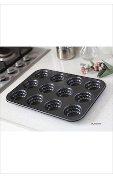 12li Yanmaz Yapışmaz Muffin Kek Kalıbı Siyah