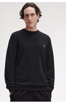 Fred Perry K1309 Pique Stitch Jumper Erkek Kazak Siyah Fred Perry K1309 Pique Stitch Jumper Erkek Kazak Siyah
