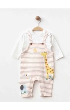 Zekids Erkek Bebek Zürafa Desenli Salopet Ve Uzun Kollu Üst Takım-17511 Çok Renkli Zekids Erkek Bebek Zürafa Desenli Salopet Ve Uzun Kollu Üst Takım-17511 Çok Renkli