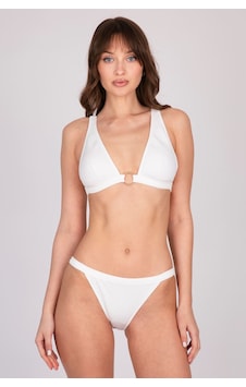 Burcumay Gold Halka Detaylı Beyaz Üçgen Bikini Takımı