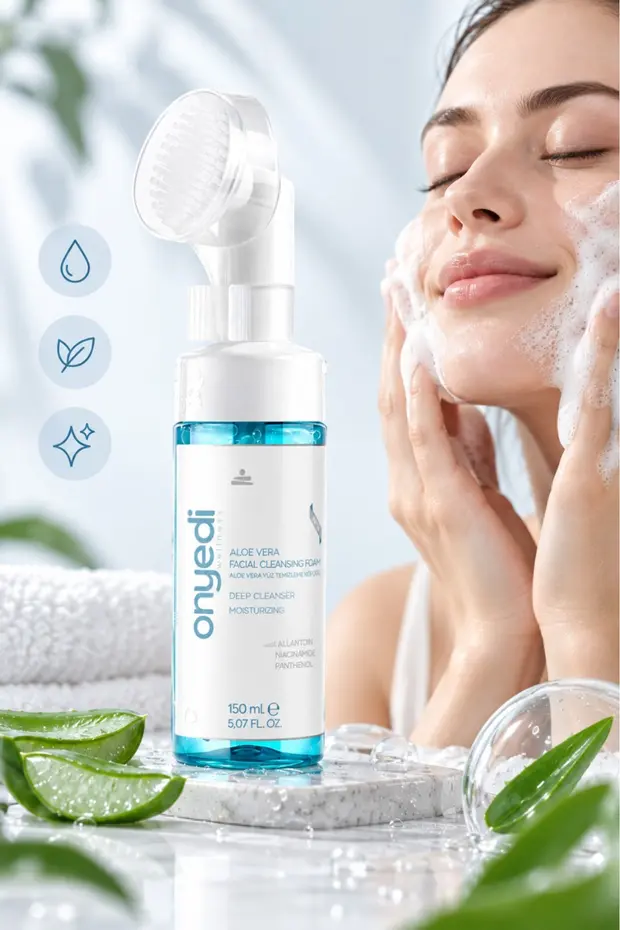 Onyedi Wellness Aloe Vera Yüz Temizleme Köpüğü Allantoin Ve Panthenol İçeren Silikon Fırça Başlıklı 150 Ml