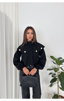 Dip Moda Kadın Siyah Metal Düğme Detaylı Fermuarlı Kısa Bomber Ceket Dpk5041 Dip Moda Kadın Siyah Metal Düğme Detaylı Fermuarlı Kısa Bomber Ceket Dpk5041