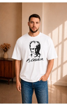 Sngl Tekstil Erkek Oversize Penye Atatürk Baskılı Tişört S-m-l-xl-2xl Beyaz Sngl Tekstil Erkek Oversize Penye Atatürk Baskılı Tişört S-m-l-xl-2xl Beyaz