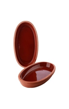 2'li Oval Güveç Balık Et Toprak Tava Kahverengi