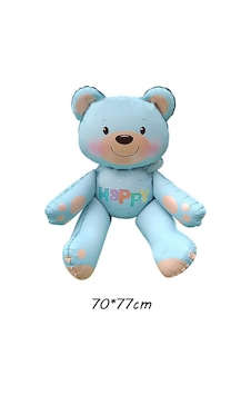 Mavi Renk Happy Yazılı Oturan Ayı Folyo Balon 77x70 Cm Mavi Mavi Renk Happy Yazılı Oturan Ayı Folyo Balon 77x70 Cm Mavi