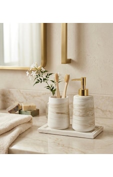 Alpi Home Kare Tepsili 3 Lü Banyo Seti Bej