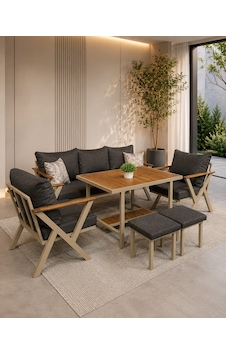 Nitra Metal Bahçe Balkon Teras Koltuk Takımı 3+1+1+masa+2 Adet Puf Nitra Metal Bahçe Balkon Teras Koltuk Takımı 3+1+1+masa+2 Adet Puf