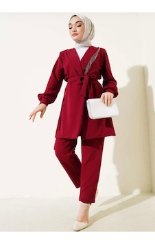 Lovie Moda Kadın Zincir Detaylı İkili Takım Bordo
