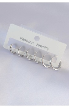 Pirinç Gümüş Renk Oval Küpe Seti Renkli 18009614 Pirinç Gümüş Renk Oval Küpe Seti Renkli 18009614