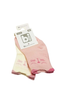 Bibaby Bebek Çorabı 2 li 0-6 Ay -Kedili - Açık Pembe - Ekru "Karışık Renkli" Bibaby Bebek Çorabı 2 li 0-6 Ay -Kedili - Açık Pembe - Ekru "Karışık Renkli"