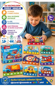 Puedo İlk Kelimelerim Araçlar Puzzle Eva Eğitici Oyuncak 3+ Harf Öğrenme 41 Parça Puedo İlk Kelimelerim Araçlar Puzzle Eva Eğitici Oyuncak 3+ Harf Öğrenme 41 Parça