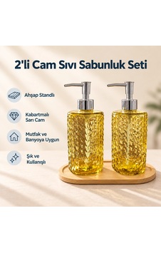 2'li Sarı Cam Sıvı Sabunluk Seti - 400 Ml Çok Renkli