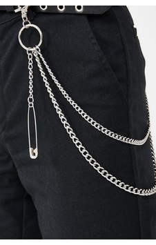 Beyaz Panda Butik Iğne Detaylı Çiftli Pantolon Zinciri Gümüş