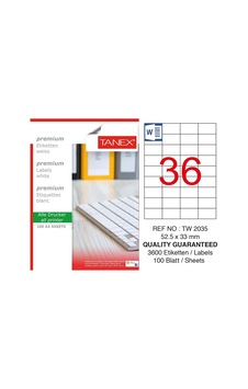 Tanex TW-2035 52.5x33mm Kuşe Laser Etiket 100 Lü Paket Tanex TW-2035 52.5x33mm Kuşe Laser Etiket 100 Lü Paket