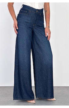 HLT Jeans Koyu Mavi Kadın Extra Wide Leg Jean %100 Tencel Dökümlü Yüksek Bel Palazzo Kot Pantolon Angel-2054