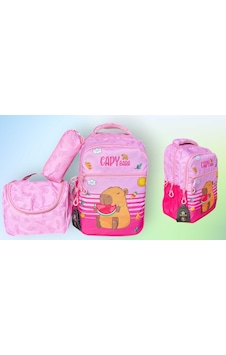 Sentor Pembe Capybara İlkokul Çantası + Beslenme Çantası + Kalemlik 3 Parça Diğer
