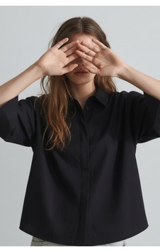 Feg Store Siyah Yarasa Kol Duble Manşetli Modal Oversize Gömlek