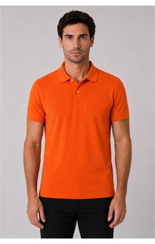 Parshey Regular Fit %100 Pamuk Polo Yaka Yarım Kollu Basic T-shirt Turuncu Parshey Regular Fit %100 Pamuk Polo Yaka Yarım Kollu Basic T-shirt Turuncu
