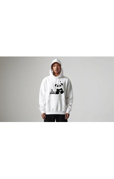 Panda Baskı Tekstil Şaşkın Panda Beyaz