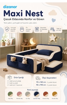 Dizanor Maxi Nest Tek Kısa Yan Kenarlı Montessori Yatak Seti - Lacivert Fitilli Dizanor Maxi Nest Tek Kısa Yan Kenarlı Montessori Yatak Seti - Lacivert Fitilli