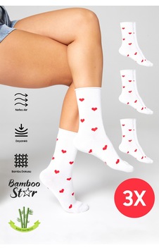 Bamboo Star Bambu Kadın Lastiksiz Beyaz Soket Dikişsiz Kalpli Çorap 3'lü Paket / Sıkmayan Çorap / İz Bırakmaz Çok Renkli Bamboo Star Bambu Kadın Lastiksiz Beyaz Soket Dikişsiz Kalpli Çorap 3'lü Paket / Sıkmayan Çorap / İz Bırakmaz Çok Renkli