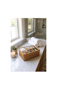 6 Bölmeli Rattan Düzenleyici Organizer Bitki Çayı Sepeti Şeffaf Kristal Kapaklı Rattan Saklama Kutusu Çay Poşeti Organizeri Kristal Kulplu 24,5 X 17 X 10 Cm Kahverengi Kahverengi