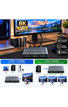 Büro Ev Ofis Cihazları İçin 3port 8k Dp Switch Büro Ev Ofis Cihazları İçin 3port 8k Dp Switch