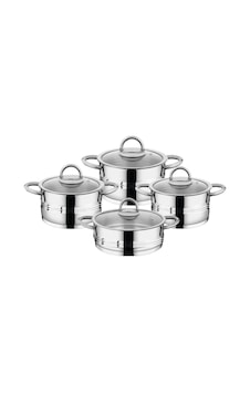 Silindir 8 Parça Çelik Tencere Seti Silver 1121 Inox Inox Silindir 8 Parça Çelik Tencere Seti Silver 1121 Inox Inox
