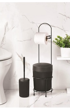 Metal Standlı Yuvarlak Kovalı & Kağıtlıklı & Fırçalıklı Siyah Banyo Takımı Düz Renkli Metal Standlı Yuvarlak Kovalı & Kağıtlıklı & Fırçalıklı Siyah Banyo Takımı Düz Renkli