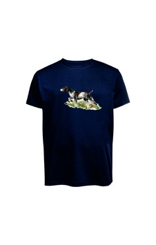 Baranışık Unisex Av Köpeği Baskılı Tişört Pamuk Penye Süprem Basic Lacivert