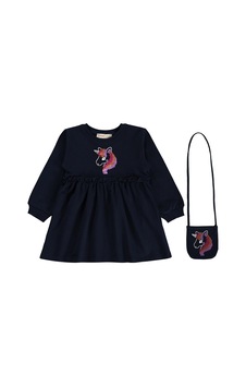 Silversun Kids Silversun Unicorn Baskılı Çantalı 2-7 Yaş Elbise - Lacivert