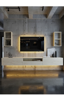 Resital Duvara Monte Ledli 270 Cm Tv Ünitesi Duvar Raflı - Ll6032 Traverten Resital Duvara Monte Ledli 270 Cm Tv Ünitesi Duvar Raflı - Ll6032 Traverten