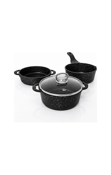 Oms Trio Mini Biogranit Döküm Tencere Seti Siyah 3741 Oms Trio Mini Biogranit Döküm Tencere Seti Siyah 3741