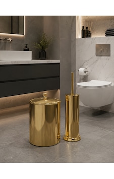 Gold Çöp Kovası Ve Fırçalık Seti Altın Gold Çöp Kovası Ve Fırçalık Seti Altın