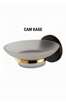 Sabunluk Cam Kaseli Siyah Gold Renk Altın - Siyah
