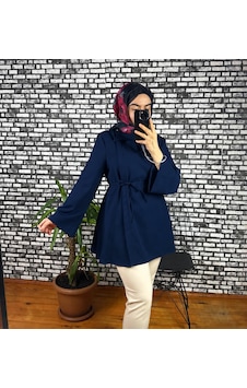 Nurivastore Dora Ceket Bağlama Detaylı Lacivert