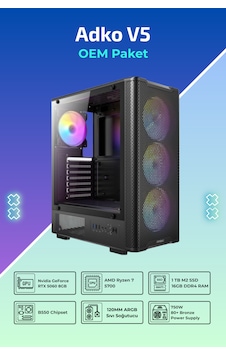 IH ADKO V5 R7-5700 16 GB 1 TB SSD 8 GB RTX5060 Free Dos Oem Paket Masaüstü Oyuncu Bilgisayarı