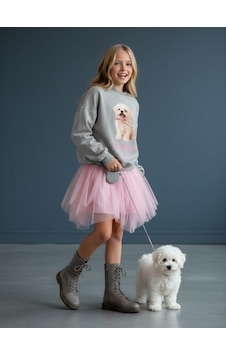 Zekids Kız Çocuk Pamuklu Köpek Baskılı Oversize Tasarım Sweatshirt-16472 Gri Zekids Kız Çocuk Pamuklu Köpek Baskılı Oversize Tasarım Sweatshirt-16472 Gri