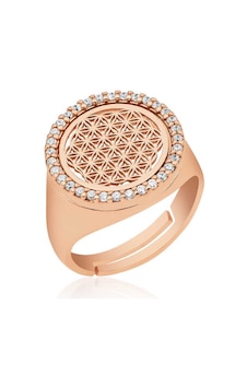 925 Ayar Gümüş Rose Oval Yaşam Çiçeği Yüzük Rose