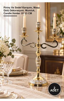 2 Adet Pirinç Sedefli 3'lü Şamdan Pirinç Ve Karışımı, Masa Üstü Dekorasyon, Mumluk, Candle Holder 35 23 Cm 2 Adet Pirinç Sedefli 3'lü Şamdan Pirinç Ve Karışımı, Masa Üstü Dekorasyon, Mumluk, Candle Holder 35 23 Cm