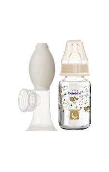 Bambino Tirle Manuel Göğüs Pompası ve Cam Biberon 125 ML Bambino Tirle Manuel Göğüs Pompası ve Cam Biberon 125 ML