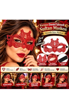 NessiWorld Kırmızı Dantel İşlemeli Sultan Maskesi Venedik Balo Maskesi NessiWorld Kırmızı Dantel İşlemeli Sultan Maskesi Venedik Balo Maskesi