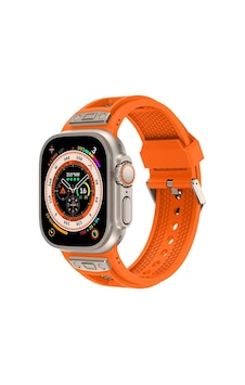 Apple Uyumlu Watch Ultra 49mm Zore Krd-117 Hava Alabilen Delikli Metal Süslemeli Desenli Silikon Kordon Apple Uyumlu Watch Ultra 49mm Zore Krd-117 Hava Alabilen Delikli Metal Süslemeli Desenli Silikon Kordon