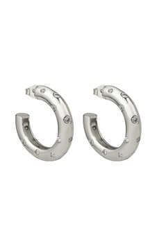 Taş Detaylı Silver Yarım Halka Küpe Gümüş Taş Detaylı Silver Yarım Halka Küpe Gümüş