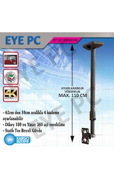 10" 32" İnç 55Cm 82 Cm Tv Tavan Askı Aparatı Metal Kilit Sistemli 10" 32" İnç 55Cm 82 Cm Tv Tavan Askı Aparatı Metal Kilit Sistemli