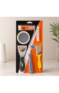 5 Parça Boyacı Seti Spatula, Kestirme Fırça, Yedek Rulo, Bant, 10 Cm Fırça