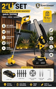 Schutzenger 1030D Şarjlı Zinçirli Dal Budama Testeresi Otomatik Yağlamalı Ve Şarjlı Ot Çim Biçme Tırpan Makinesi 7 Başlık Sarı Schutzenger 1030D Şarjlı Zinçirli Dal Budama Testeresi Otomatik Yağlamalı Ve Şarjlı Ot Çim Biçme Tırpan Makinesi 7 Başlık Sarı