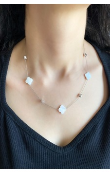 Kadın Kolye Yonca Mermer Desen Kolye Gümüş Kadın Kolye Yonca Mermer Desen Kolye Gümüş