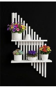 Modern Dekoratif Duvar Rafı - 70x40 Cm Yapışkanlı Askısız Montaj - Antrasit / Beyaz / Siyah Beyaz